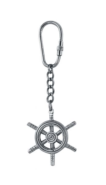 Keyring - Steering Wheel  nickel plated brass - marine decoratio