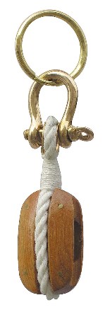 Keychain - wooden sailboat pulley - simple - shackle brass - mar