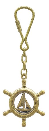 Keyring - Steering wheel with brass sailboat - marine decoration