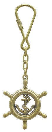 Keyring - Steering wheel with anchor Brass - marine decoration