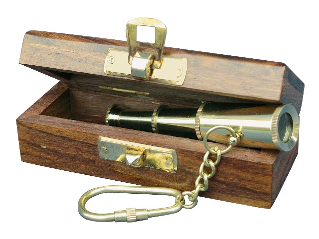 Porte-clé - Télescope avec boîte - laiton et fonctionnel - cadea