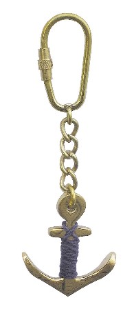 Keychain - Brass Anchor - blue rope - marine decoration