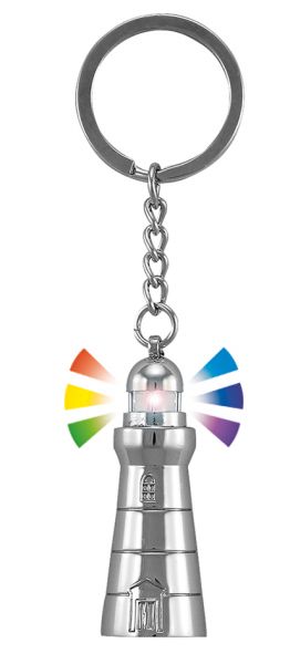Keyring - Lighthouse with colored flash light  chromed brass  fu