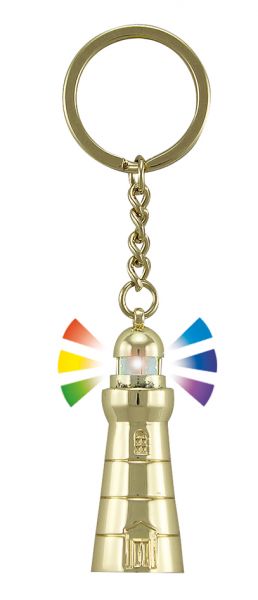 Keyring - Lighthouse with colored flash light  brass  functional