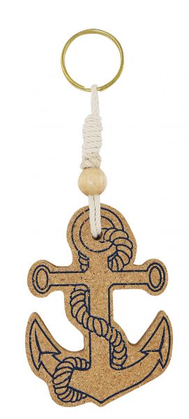Keyring - Anchor  cork/brass/nylon  floatable - marine decoratio