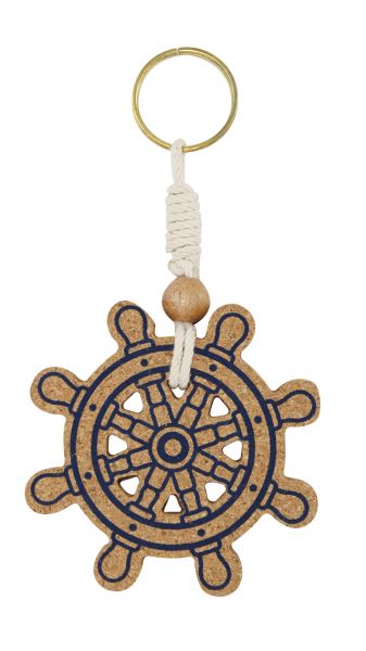 Keyring - Ship wheel  cork/brass/nylon  floatable - marine decor