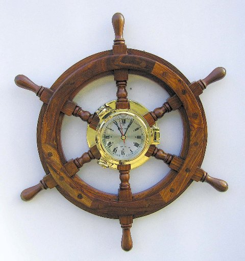 Clock bar wood-brass impeller - quartz movement - marine style - marine decoration Clock bar wood-brass impeller - quartz movement - marine style - marine decoration